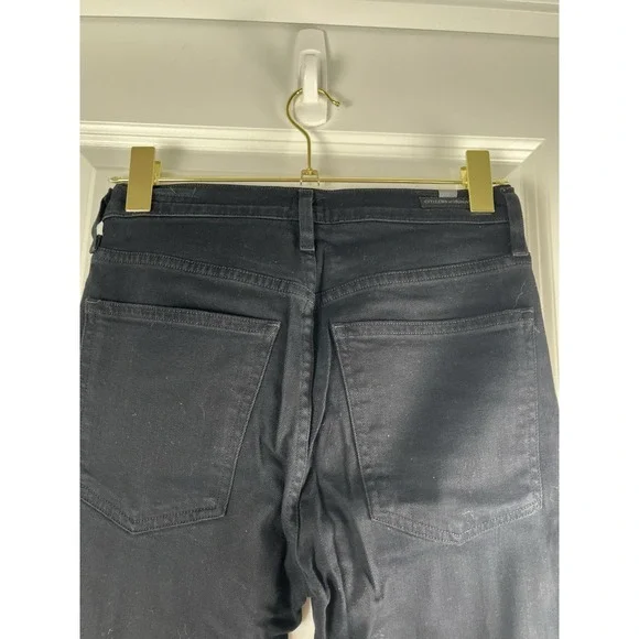 Citizens of Humanity Drew Flounce High Rise Crop Flare Jeans in Soiree Black 25 - Picture 11 of 15